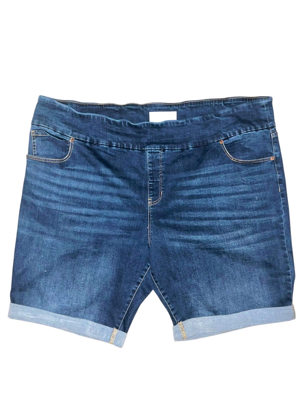 One5One Womens 3X Dark Wash Pull-On Stretch Denim Cuffed Shorts
